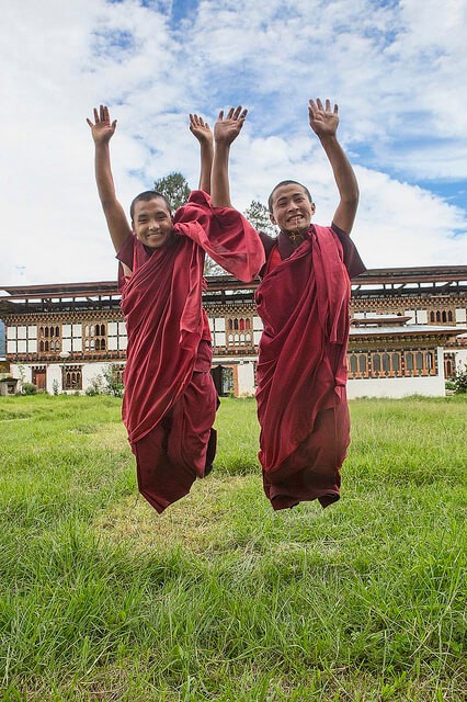 happy Bhutanese monks